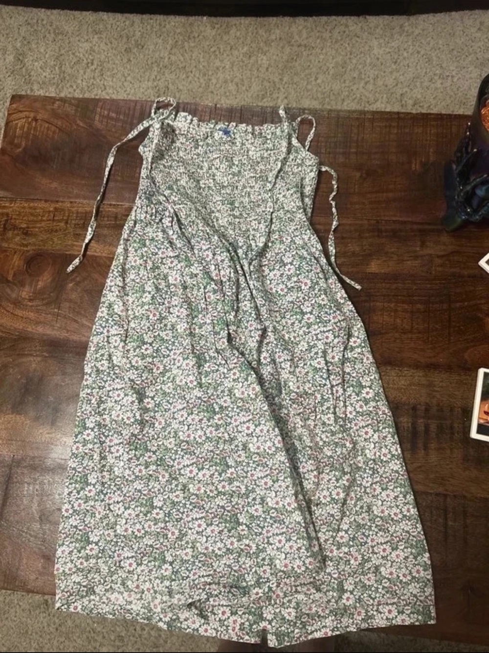 Girls Green Floral Tie-STRAP Summer Dress